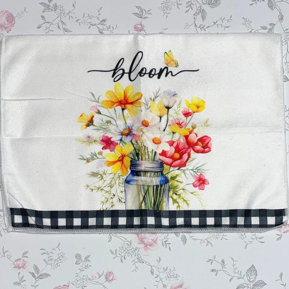 Floral Micofiber Kitchen Towels with Bloom Design 18” W x 26” H